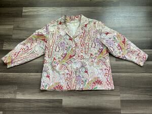 Harve Bernard Silk Paisley Button Up Blouse Jacket 12 Multi Maximalist Dopamine
